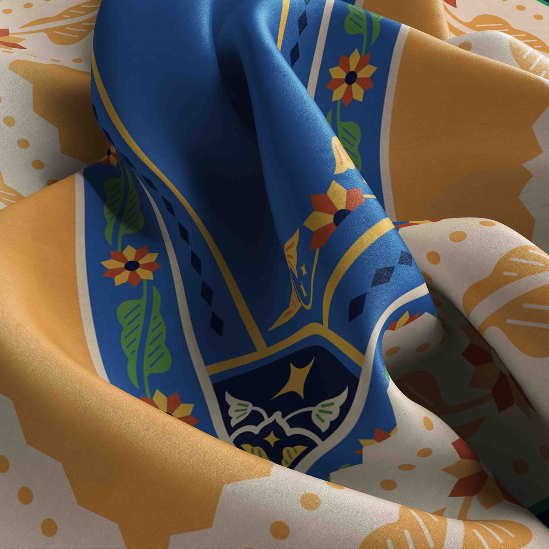 Moroccan Door Saffron Silk Bandana Scarf – 50 × 50 cm