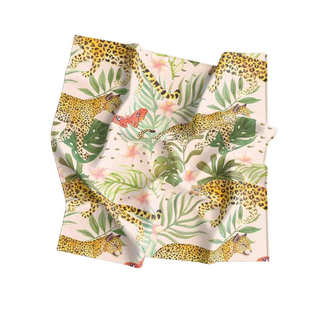 Leopard Jungle Blush Silk Shawl Wrap – 100 × 100 cm