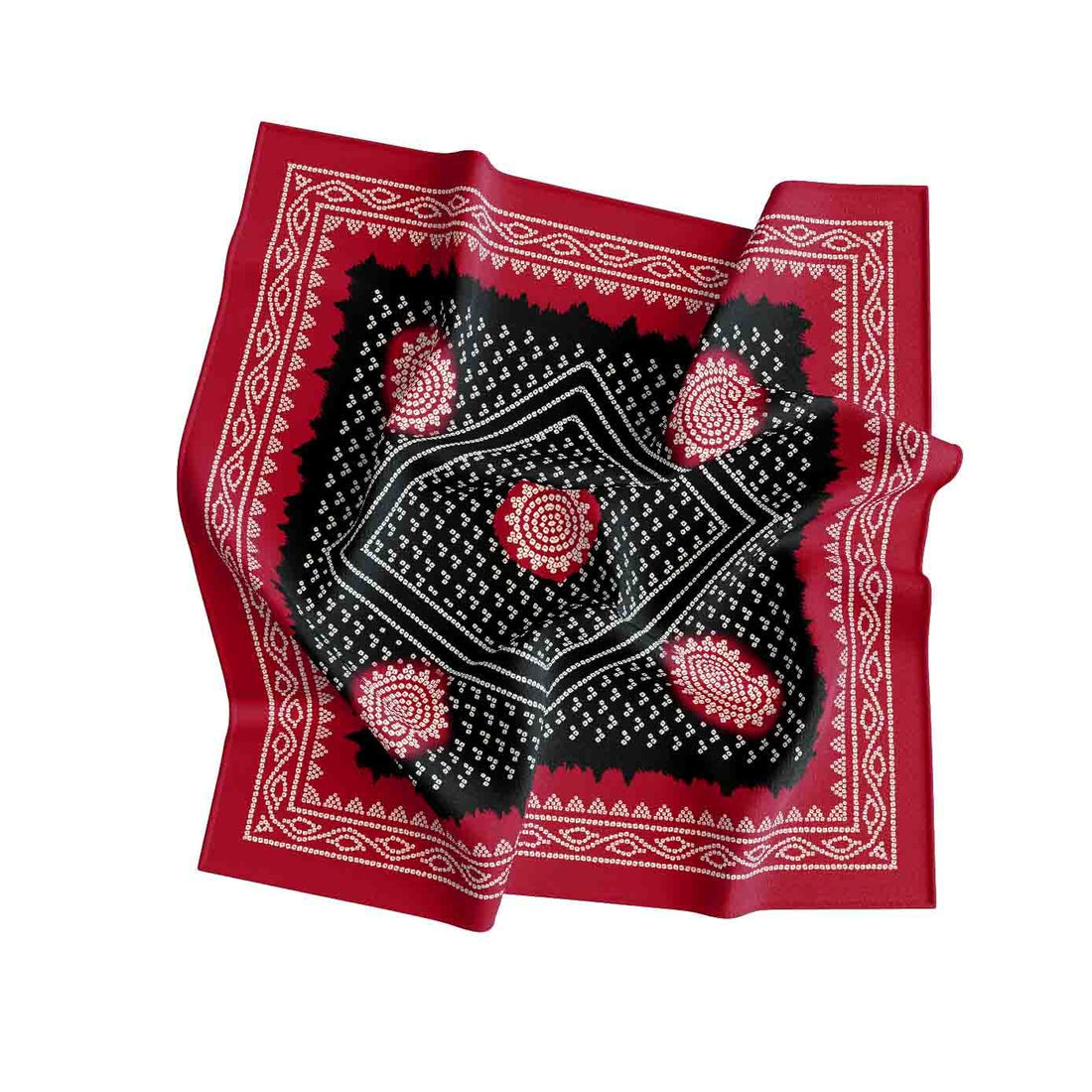 Scarlet Paisley Diamond Silk Bandana Scarf – 50 × 50 cm
