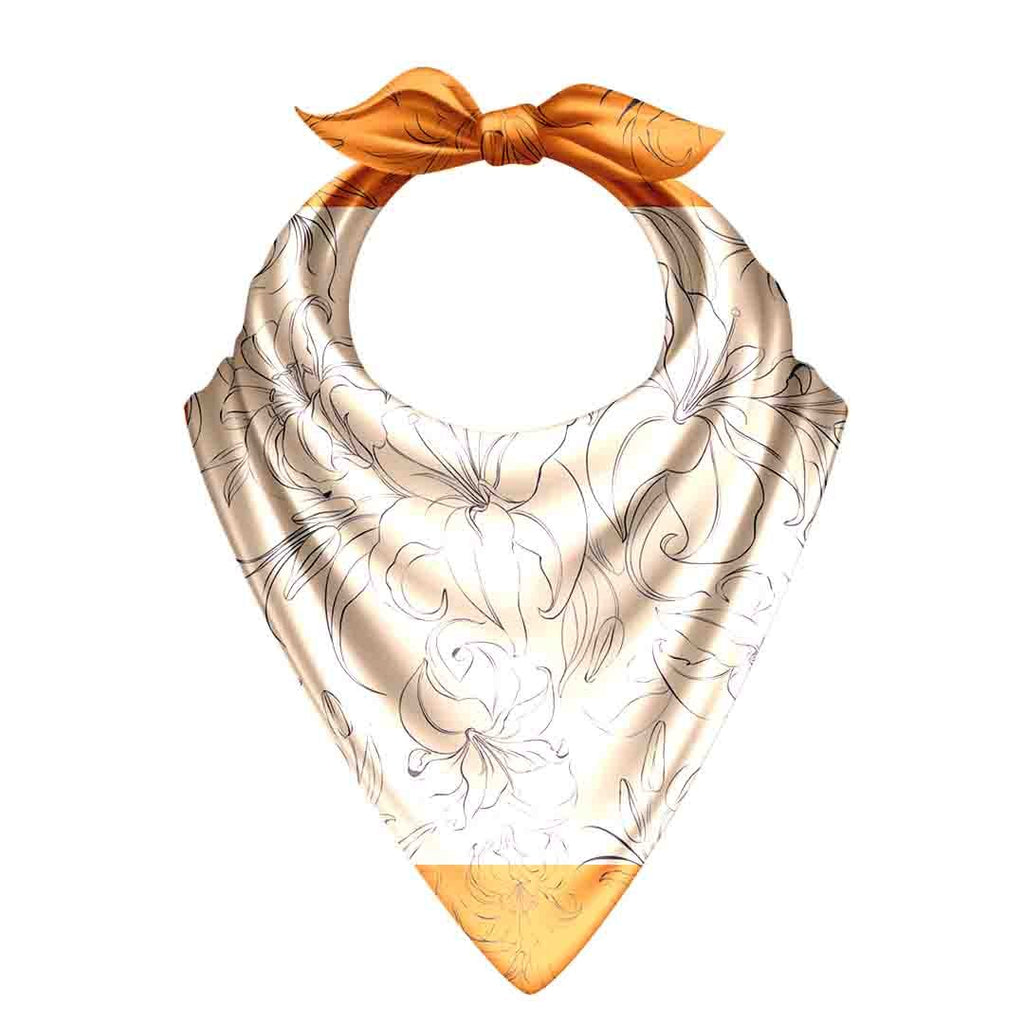 Saffron Line Floral Silk Bandana Scarf – 50 × 50 cm