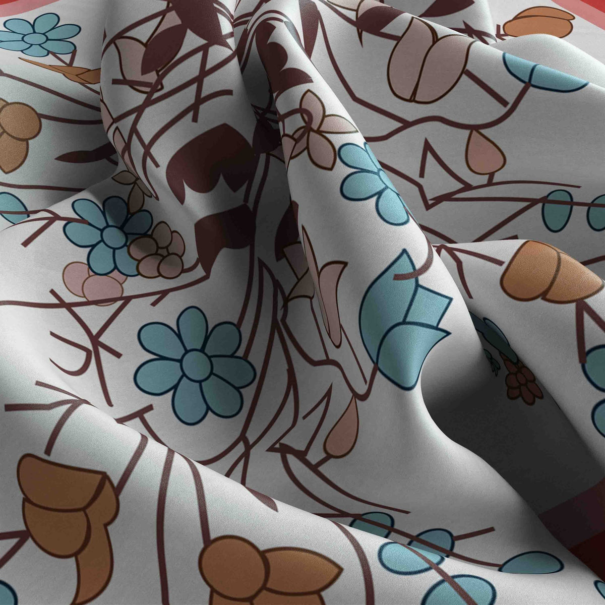 Coral Twig Botanica Silk Bandana Scarf – 50 × 50 cm