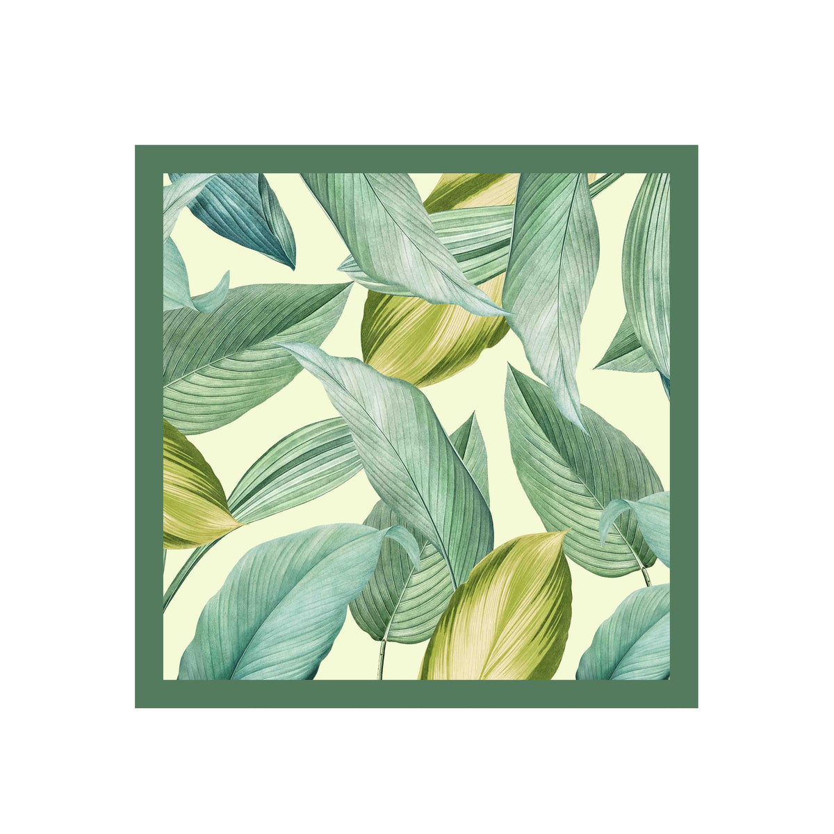 Tropical Leaf Mint Silk Shawl Wrap – 100 × 100 cm