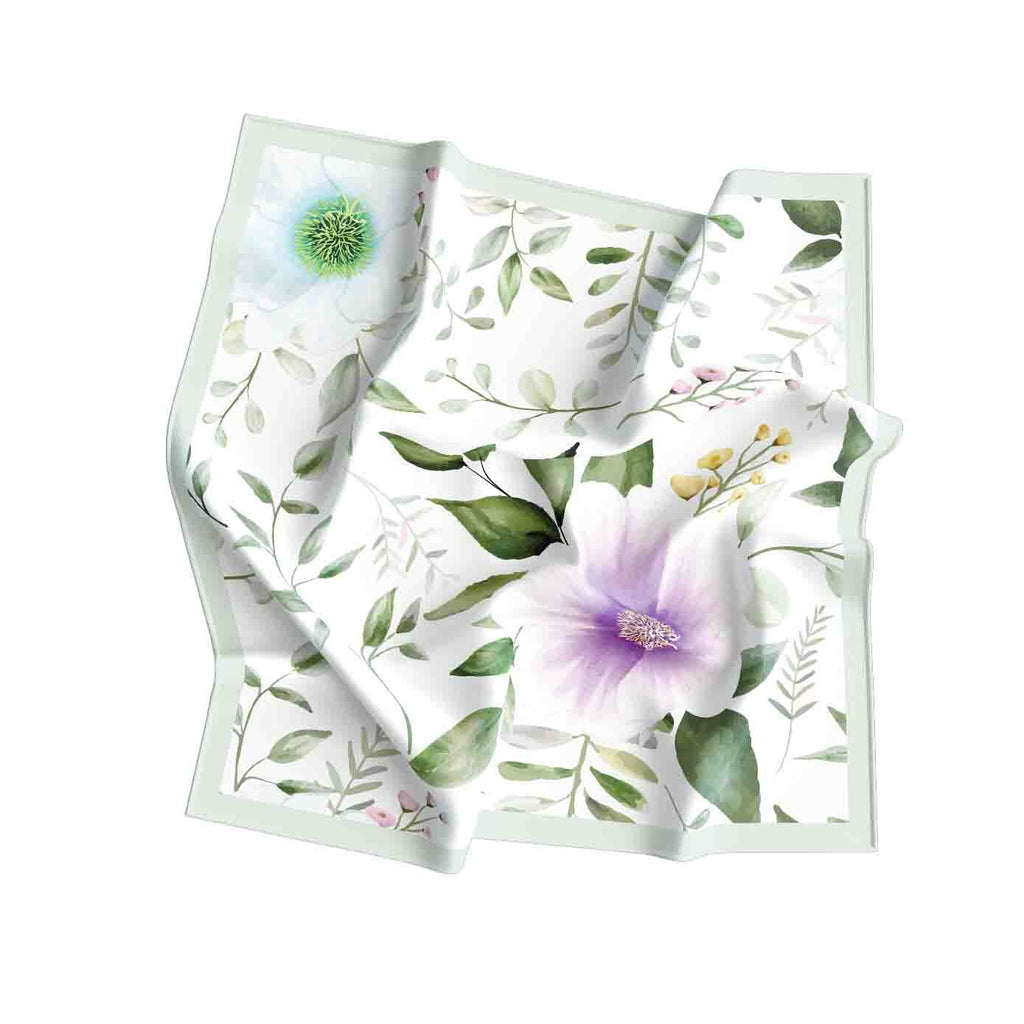 White Garden Clematis Silk Shawl Wrap – 100 × 100 cm