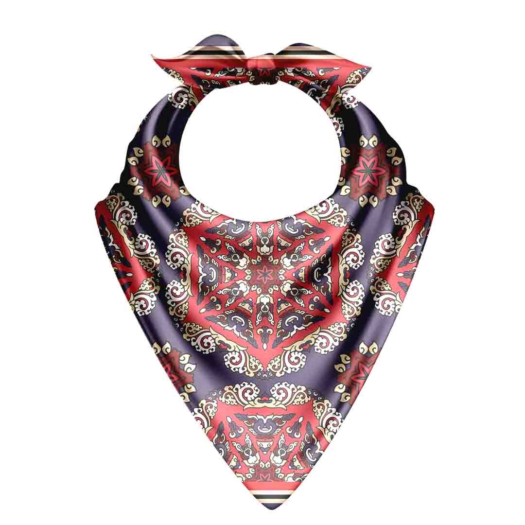 Navy Persian Kilim Silk Bandana Scarf – 50 × 50 cm