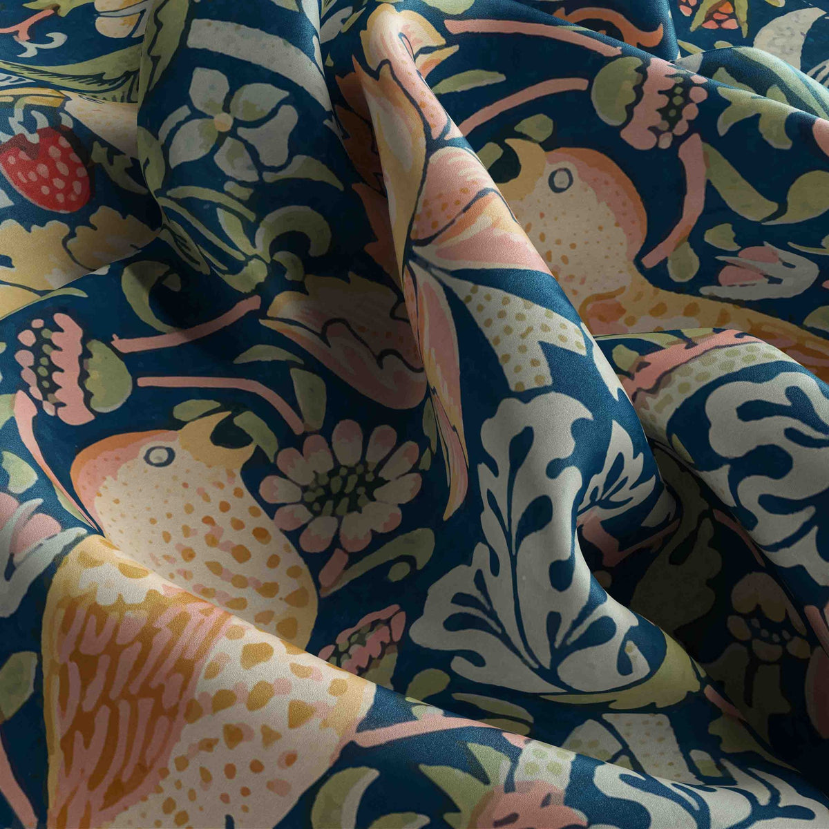 Songbird Strawberry Garden Silk Bandana Scarf – 50 × 50 cm