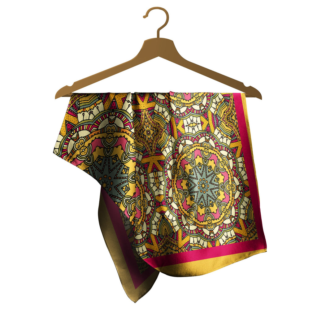 Golden Royal Mandala Silk Square Scarf – 65 × 65 cm