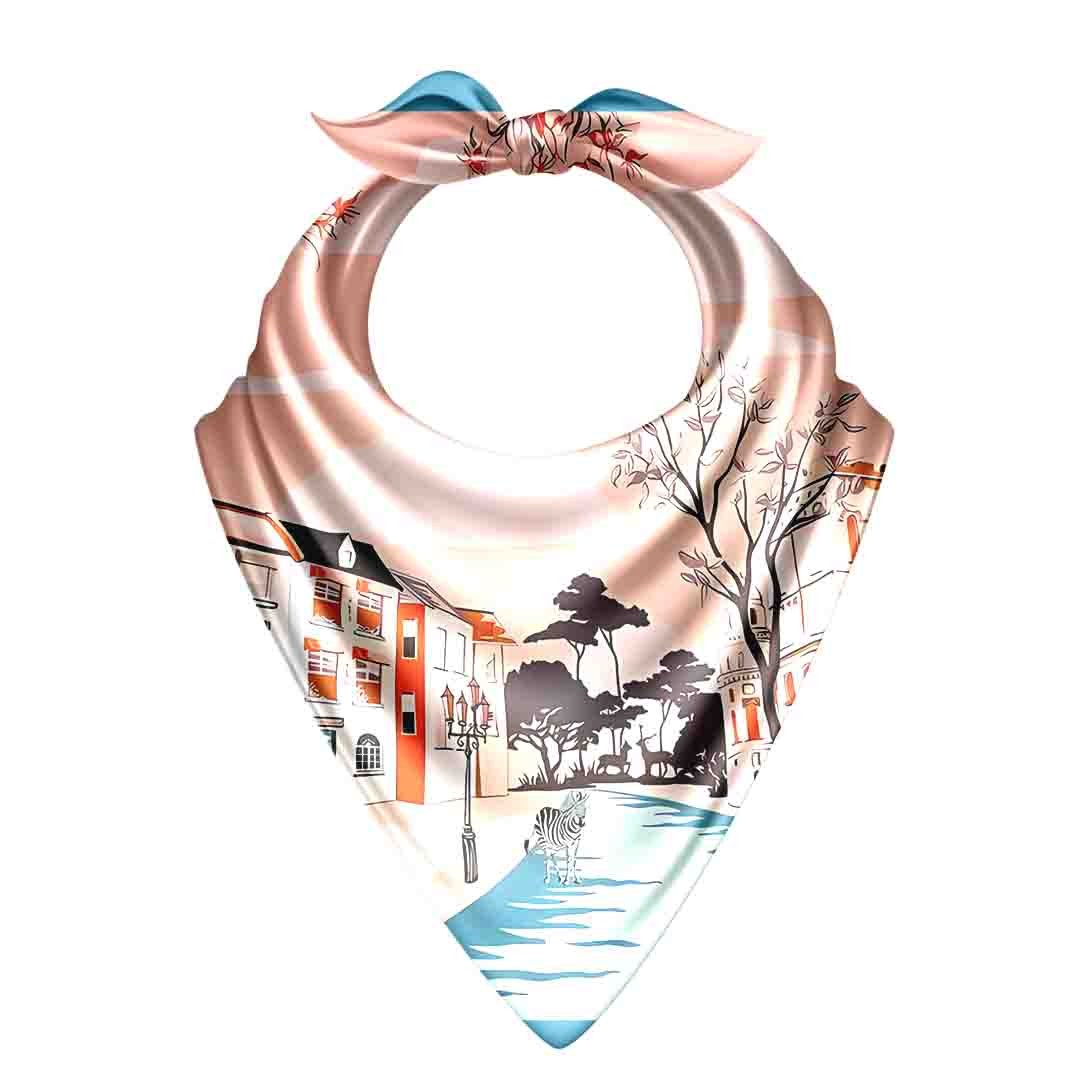 Winter Canal Scene Silk Bandana Scarf – 50 × 50 cm