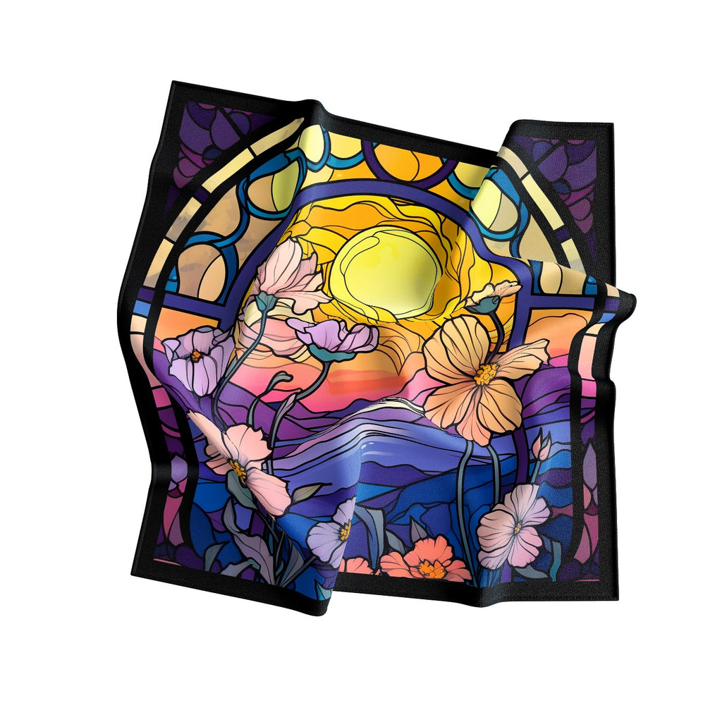 Sunrise Stained Glass Silk Bandana Scarf – 50 × 50 cm