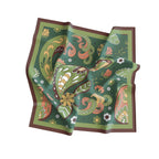 Sage Retro Paisley Silk Square Scarf – 65 × 65 cm