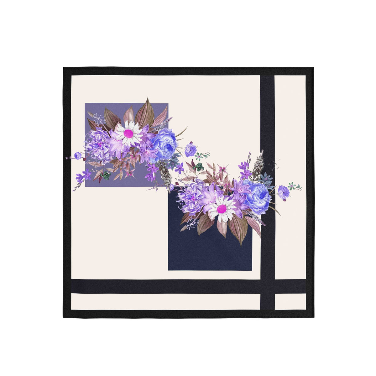 Lavender Bouquet Ivory Silk Bandana Scarf – 50 × 50 cm