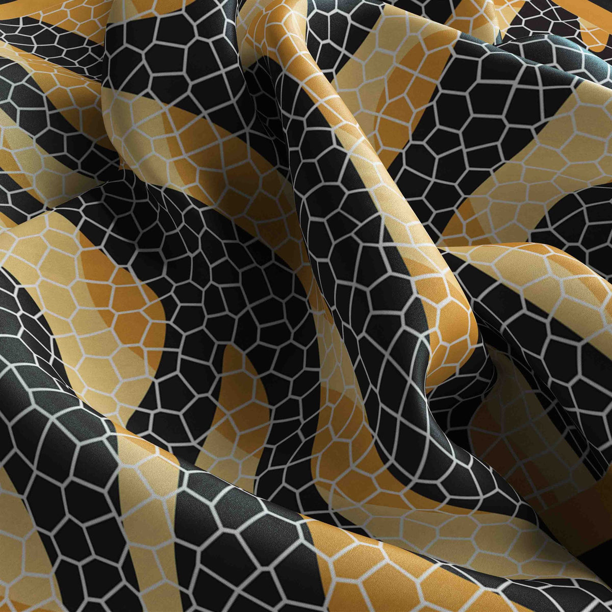 Tiger Stripe Mosaic Silk Bandana Scarf – 50 × 50 cm