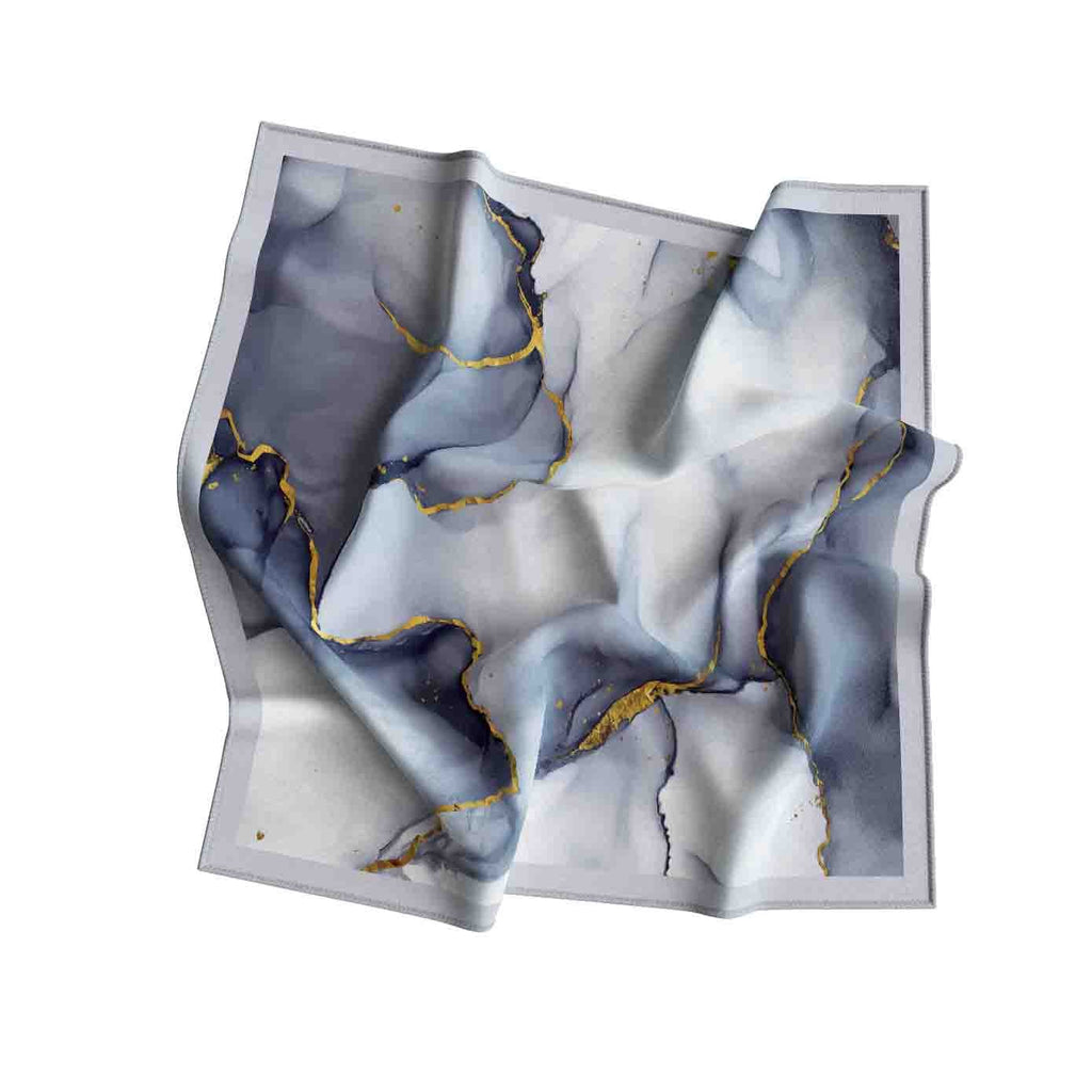 Smoke Marble Gold Vein Silk Bandana Scarf – 50 × 50 cm