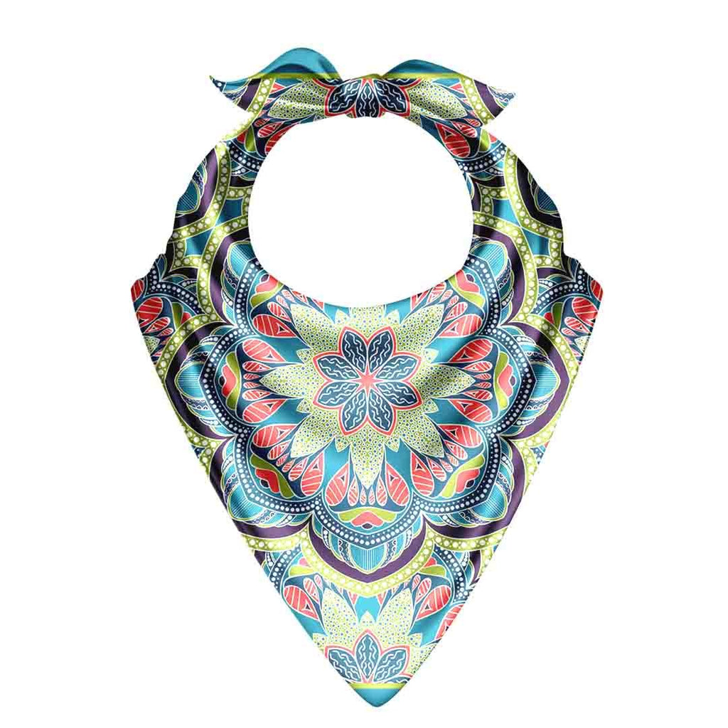 Teal Mandala Bloom Silk Bandana Scarf – 50 × 50 cm