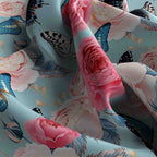 Rose & Butterfly Sky Silk Bandana Scarf – 50 × 50 cm