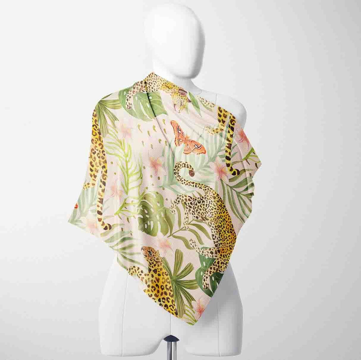 Leopard Jungle Blush Silk Shawl Wrap – 100 × 100 cm