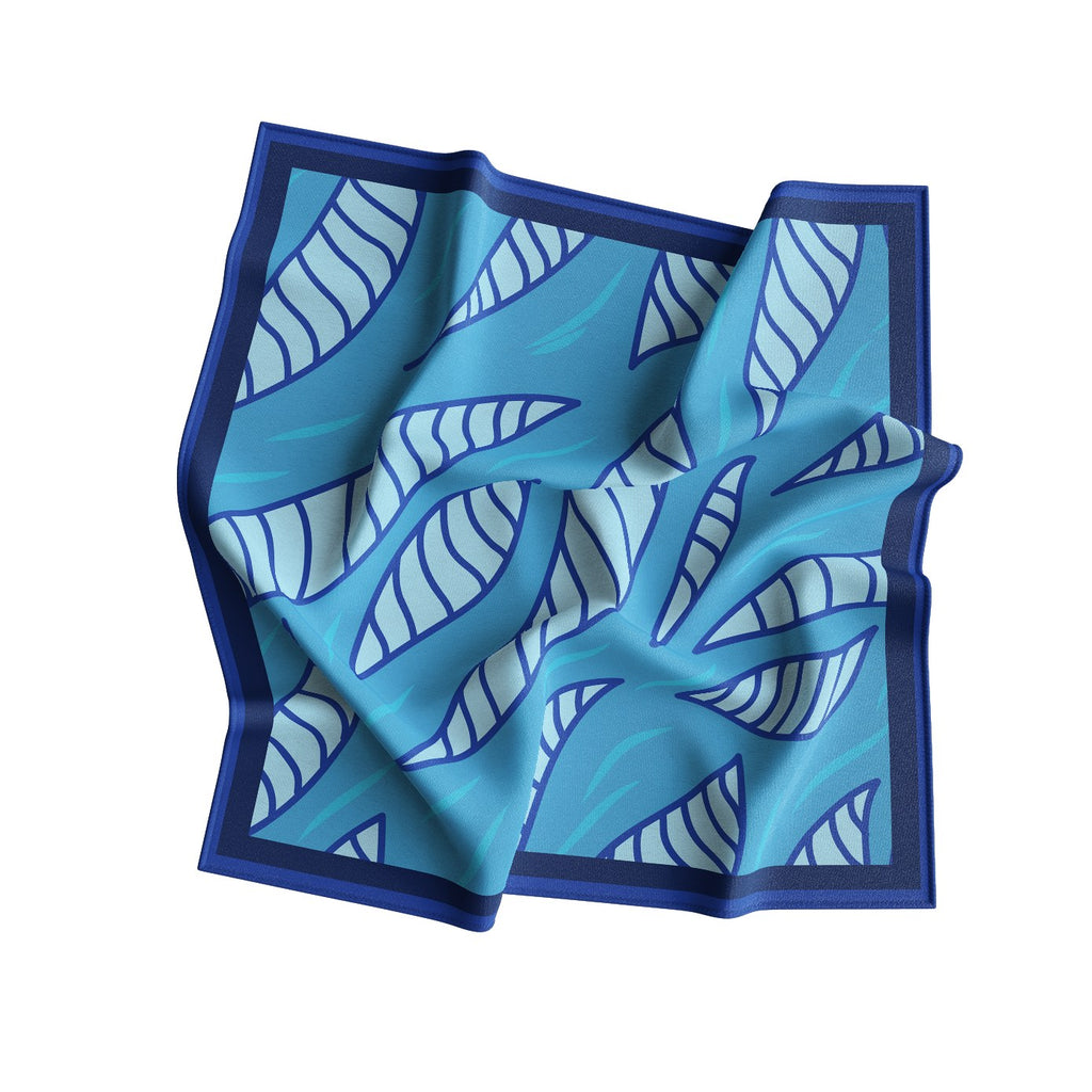 Ocean Leaf Wave Silk Bandana Scarf – 50 × 50 cm