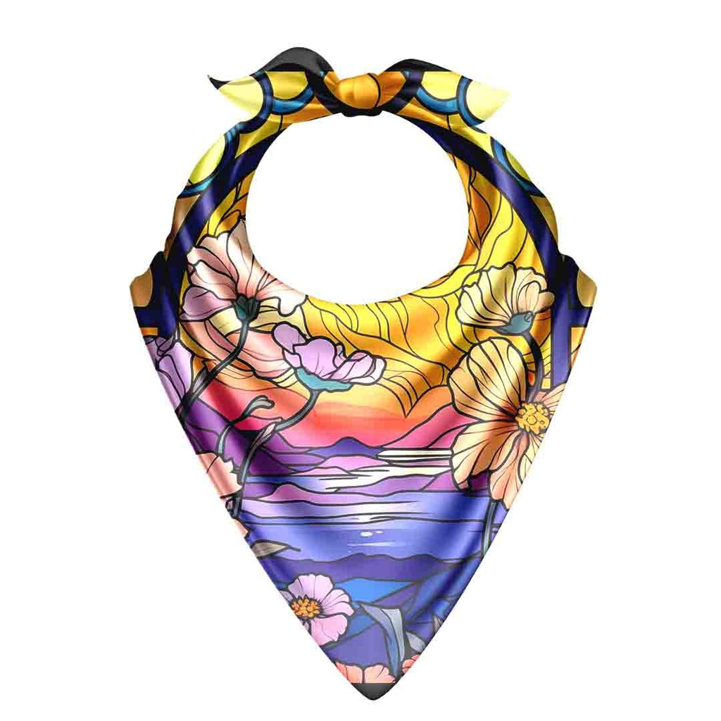 Sunrise Stained Glass Silk Bandana Scarf – 50 × 50 cm
