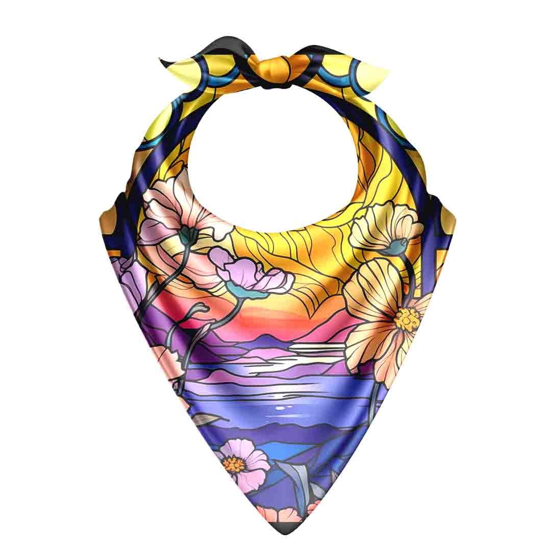 Sunrise Stained Glass Silk Bandana Scarf – 50 × 50 cm