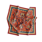 Terracotta Folk Medallion Silk Bandana Scarf – 50 × 50 cm