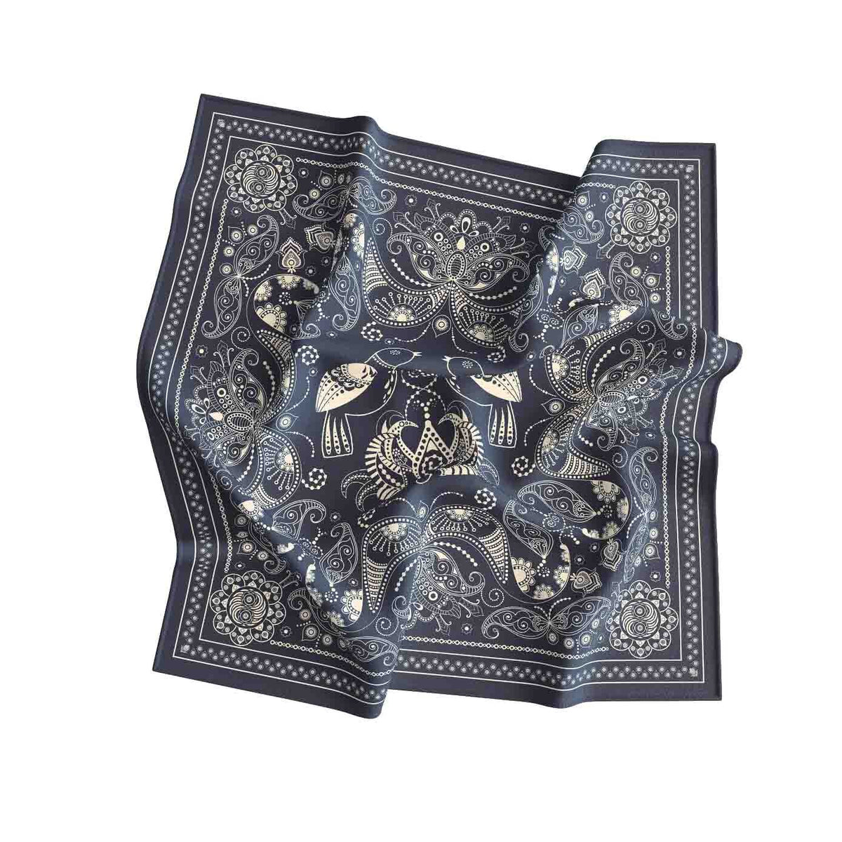 Charcoal Paisley Silk Bandana Scarf – 50 × 50 cm