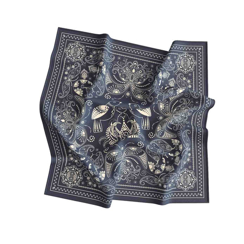 Charcoal Paisley Silk Bandana Scarf – 50 × 50 cm