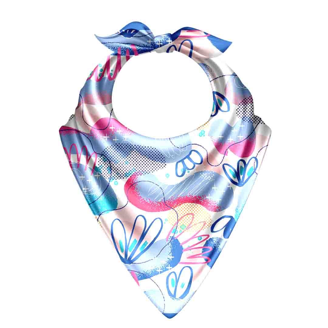 Blue Lagoon Doodle Silk Bandana Scarf – 50 × 50 cm