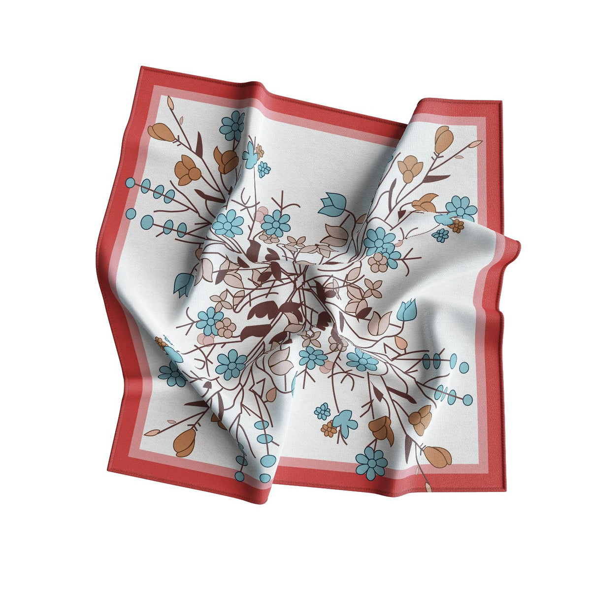 Coral Twig Botanica Silk Bandana Scarf – 50 × 50 cm