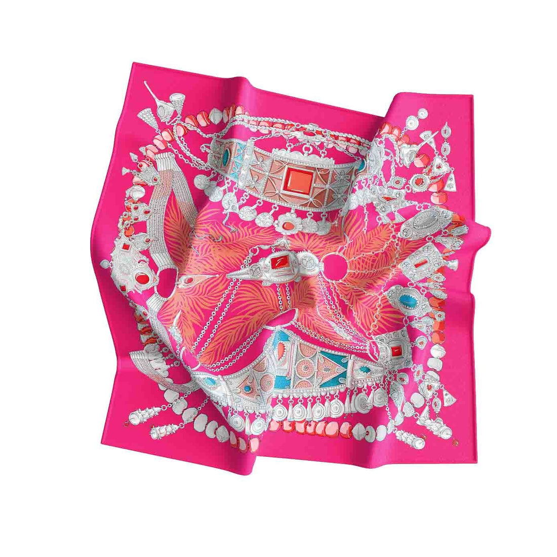Fuchsia Jewel Bow Silk Bandana Scarf – 50 × 50 cm