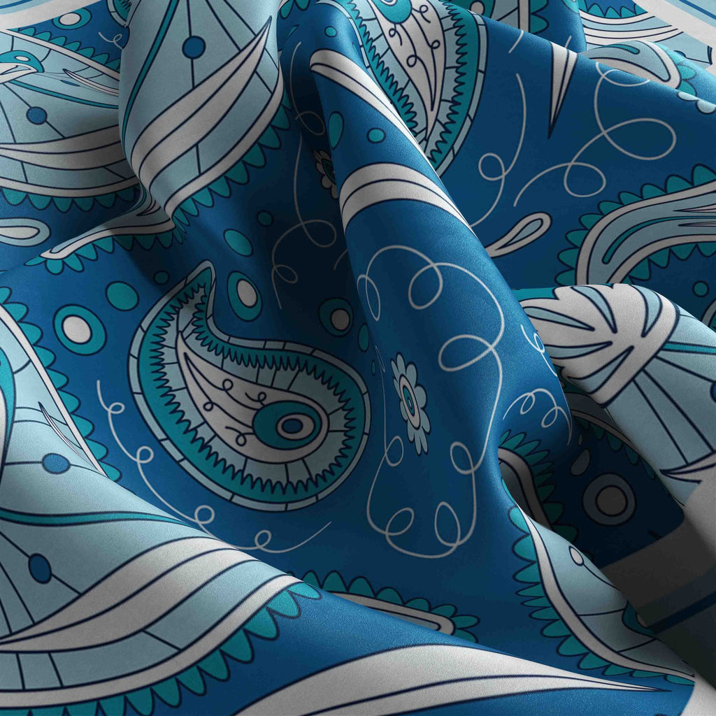 Azure Paisley Silk Bandana Scarf – 50 × 50 cm
