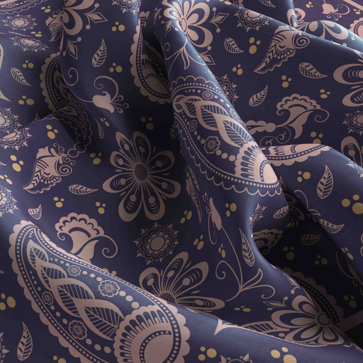 Twilight Paisley Silk Bandana Scarf – 50 × 50 cm