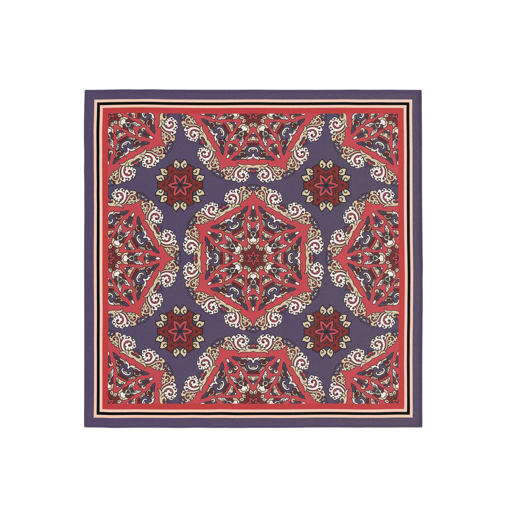 Navy Persian Kilim Silk Bandana Scarf – 50 × 50 cm