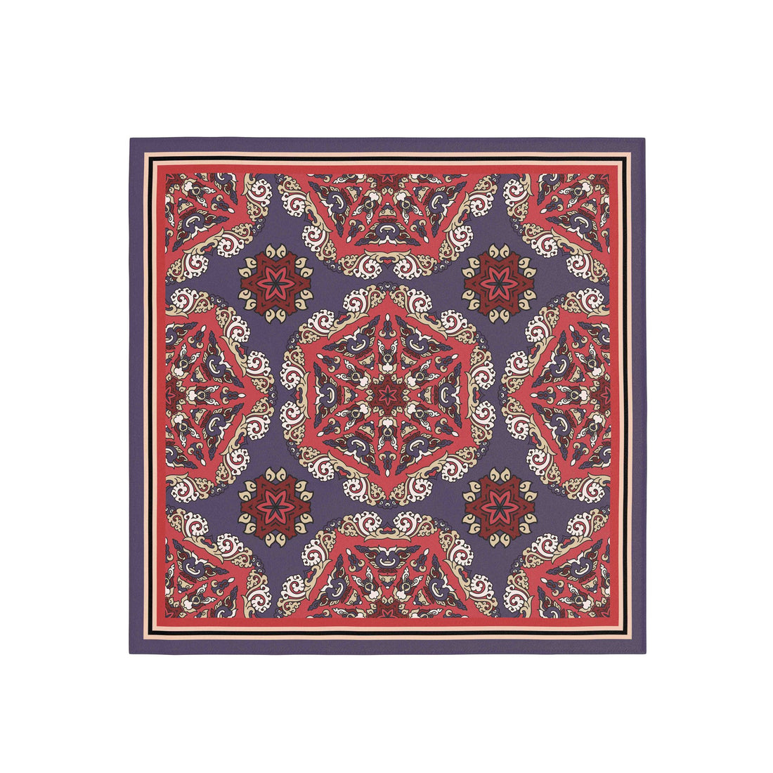 Navy Persian Kilim Silk Bandana Scarf – 50 × 50 cm