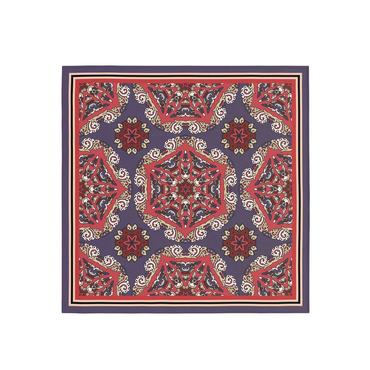Navy Persian Kilim Silk Bandana Scarf – 50 × 50 cm