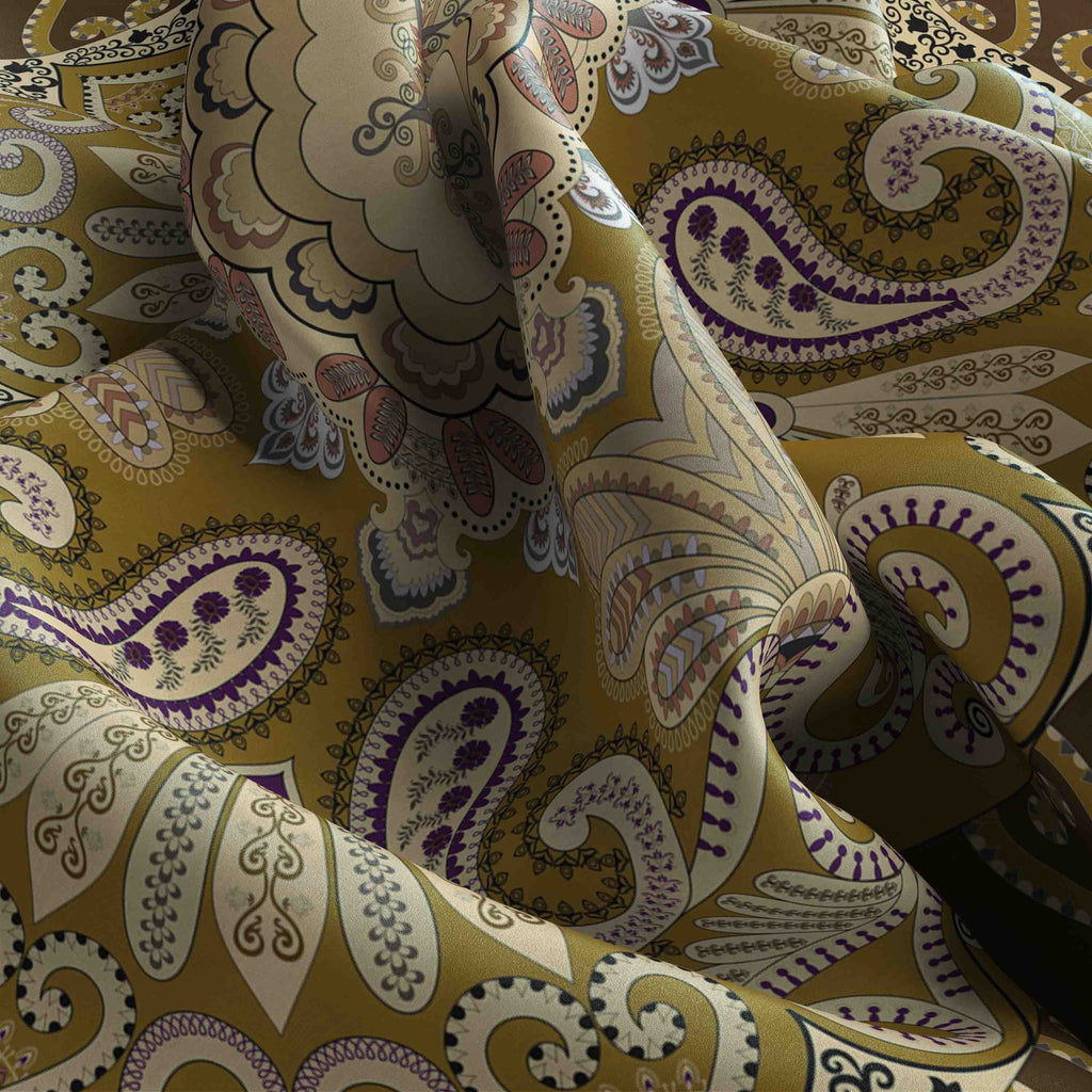 Golden Royal Paisley Silk Shawl Wrap – 100 × 100 cm