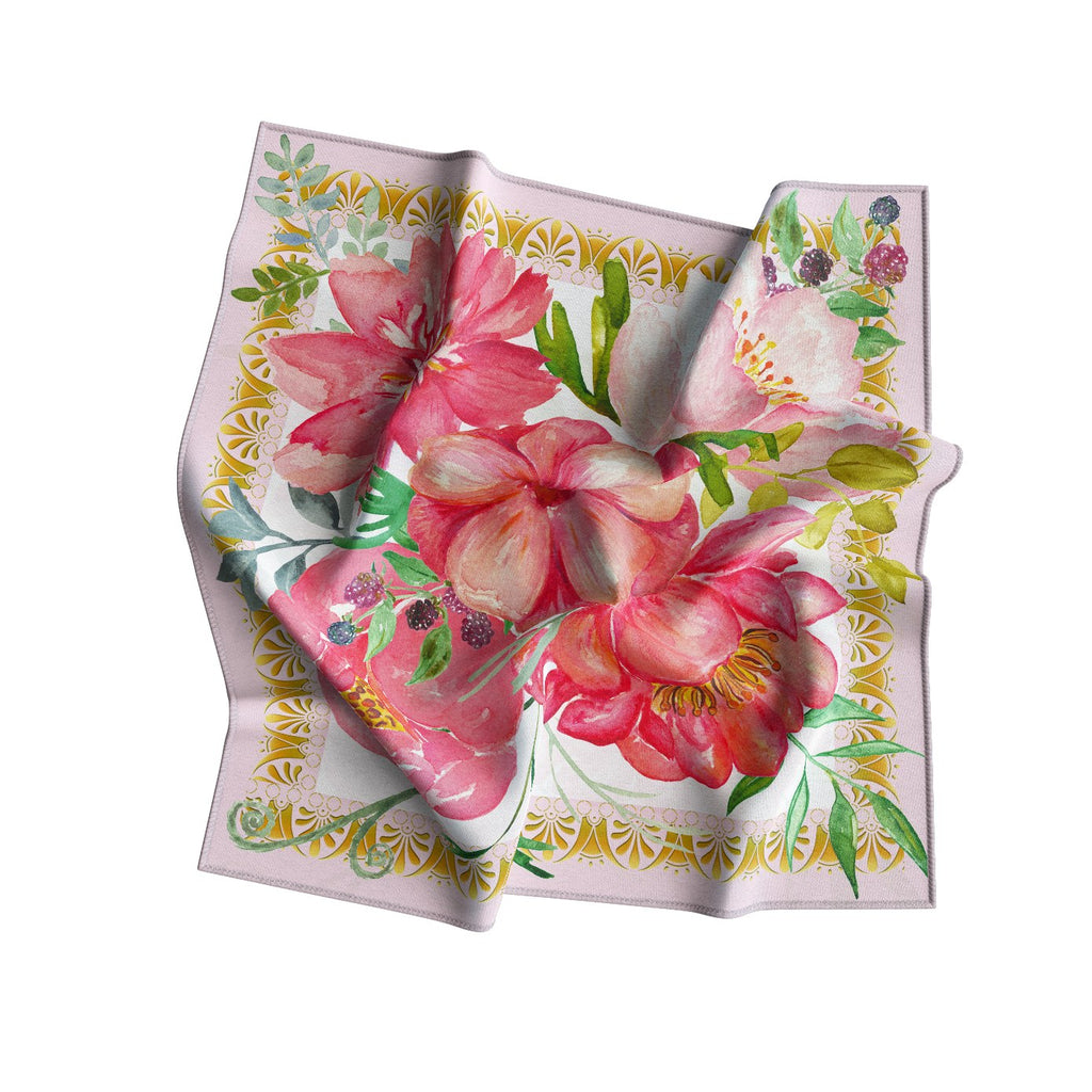 Hibiscus Watercolour Silk Bandana Scarf – 50 × 50 cm