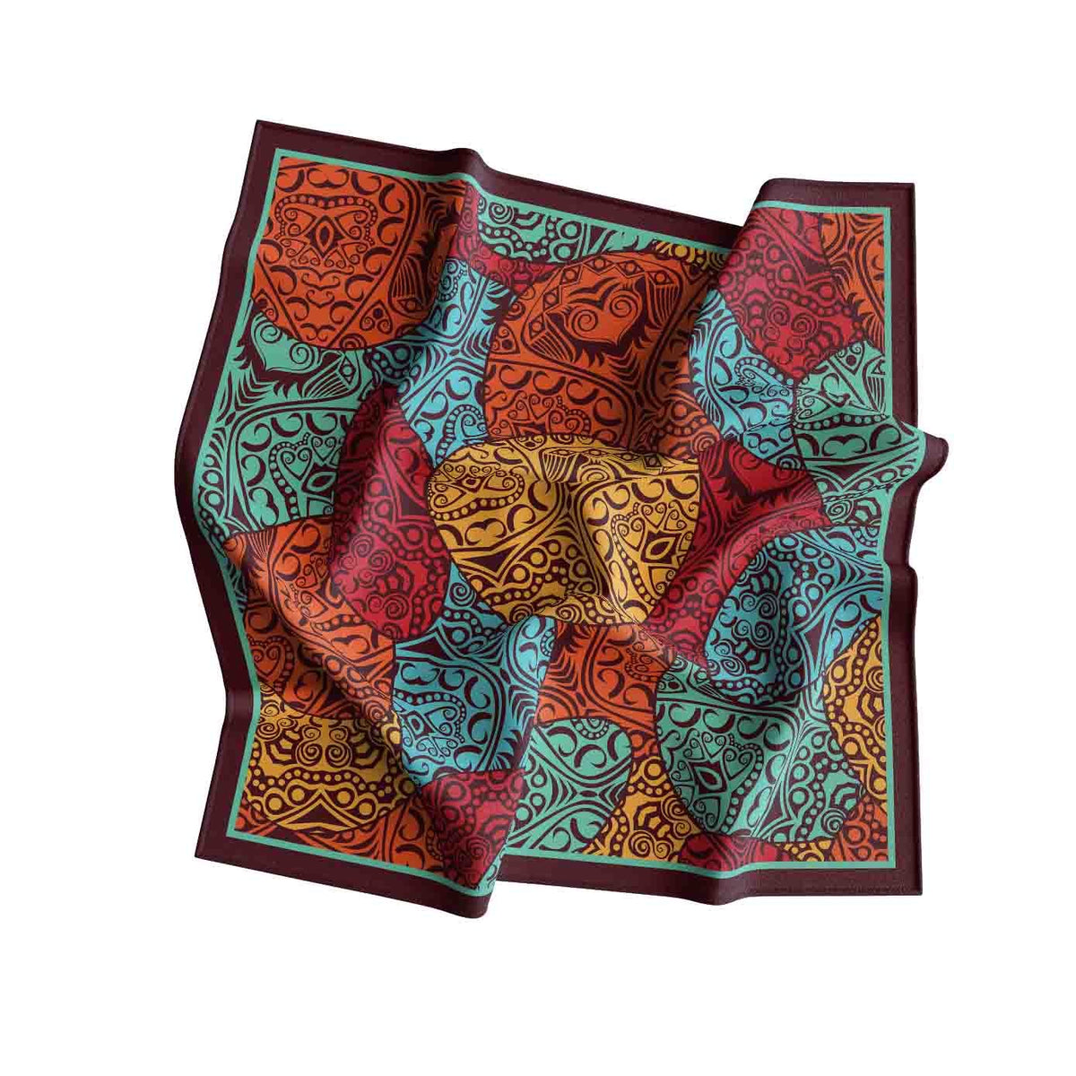Spice Market Patchwork Silk Bandana Scarf – 50 × 50 cm
