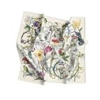 Ivory Botanical Sketch Silk Square Scarf – 65 × 65 cm