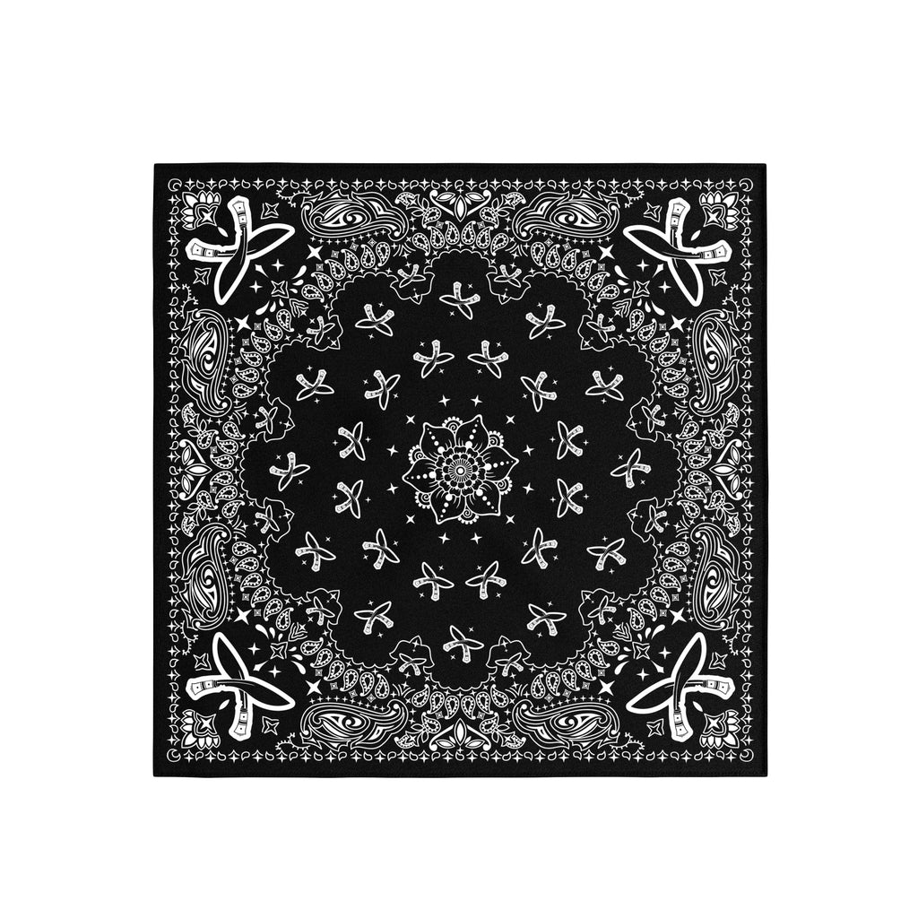 Black Butterfly Paisley Silk Bandana Scarf – 50 × 50 cm