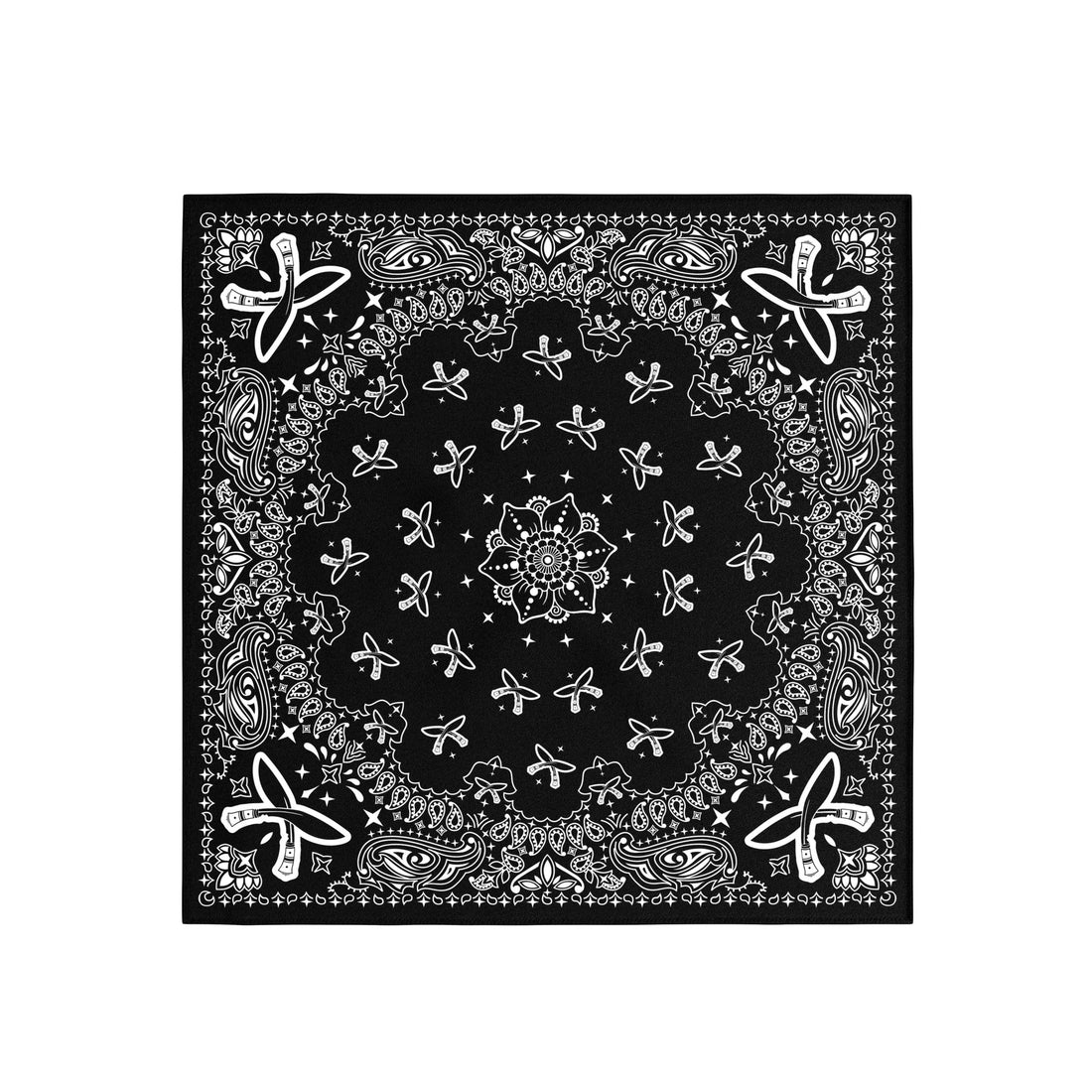 Black Butterfly Paisley Silk Bandana Scarf – 50 × 50 cm