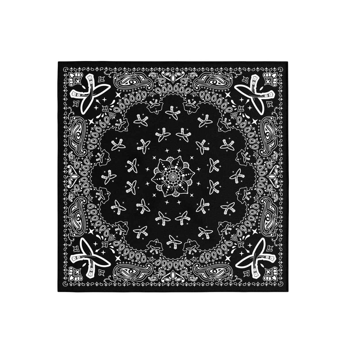 Black Butterfly Paisley Silk Bandana Scarf – 50 × 50 cm