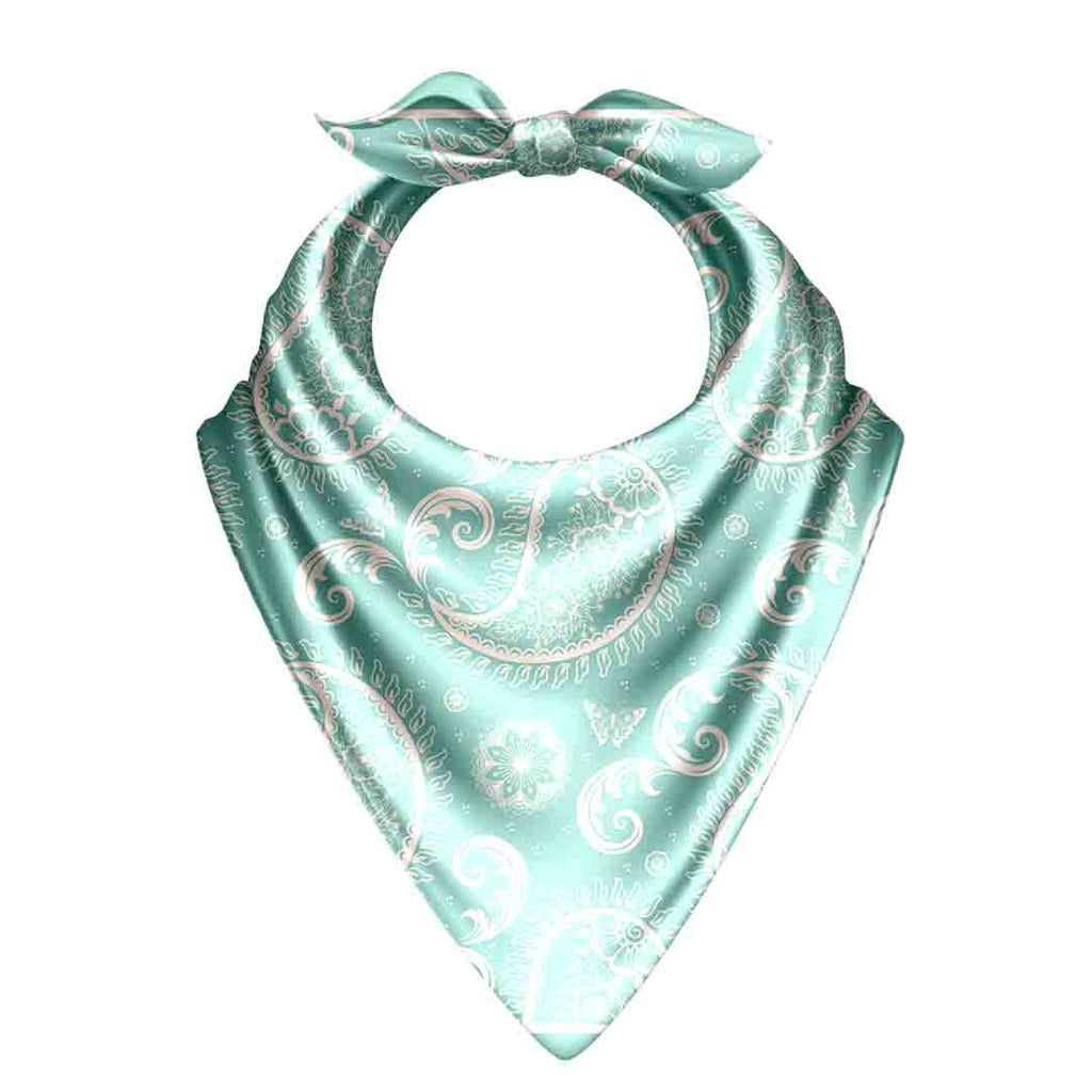 Seafoam Lace Paisley Silk Bandana Scarf – 50 × 50 cm