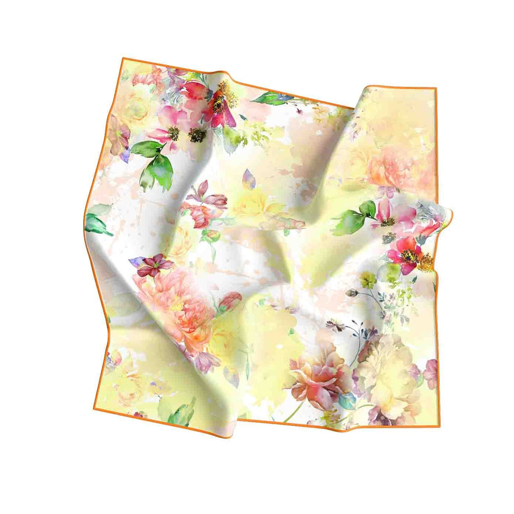 Sunlit Watercolour Garden Silk Shawl Wrap – 100 × 100 cm