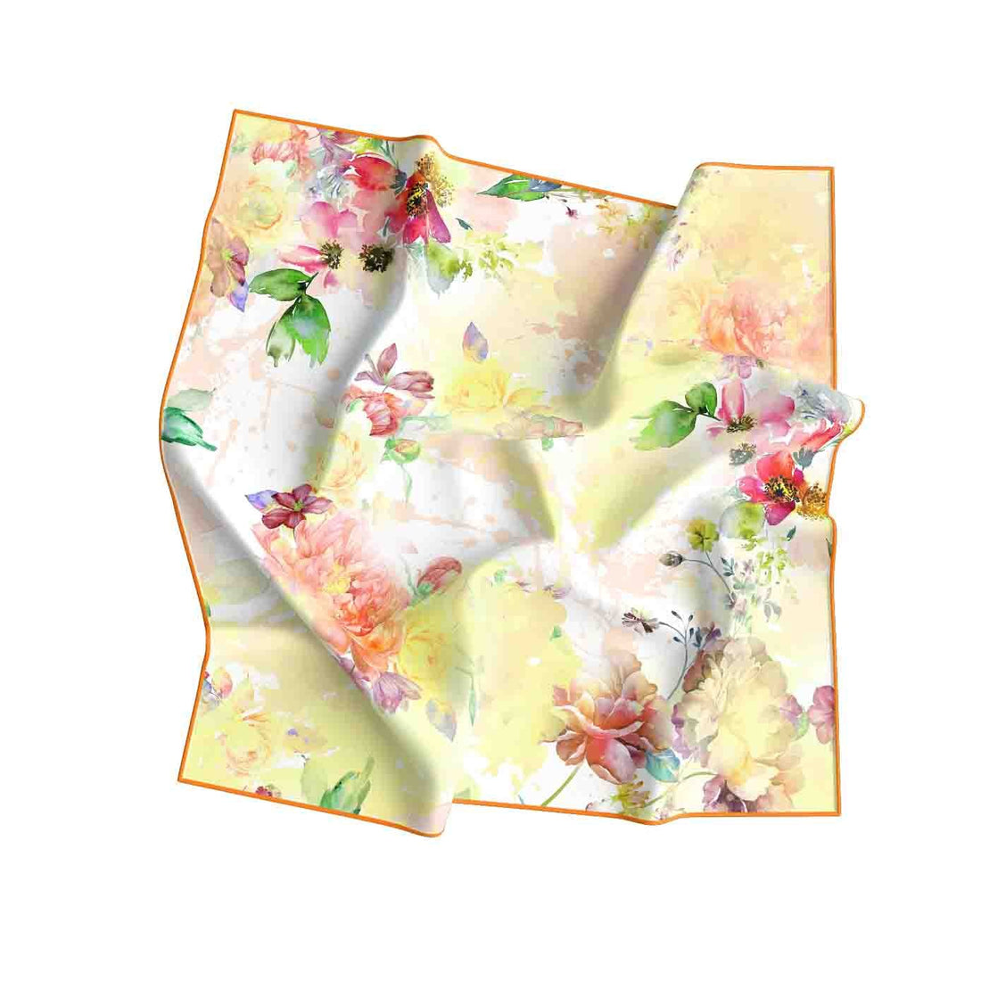 Sunlit Watercolour Garden Silk Shawl Wrap – 100 × 100 cm