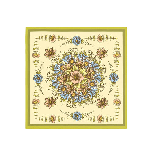 Buttercream Folk Floral Silk Bandana Scarf – 50 × 50 cm