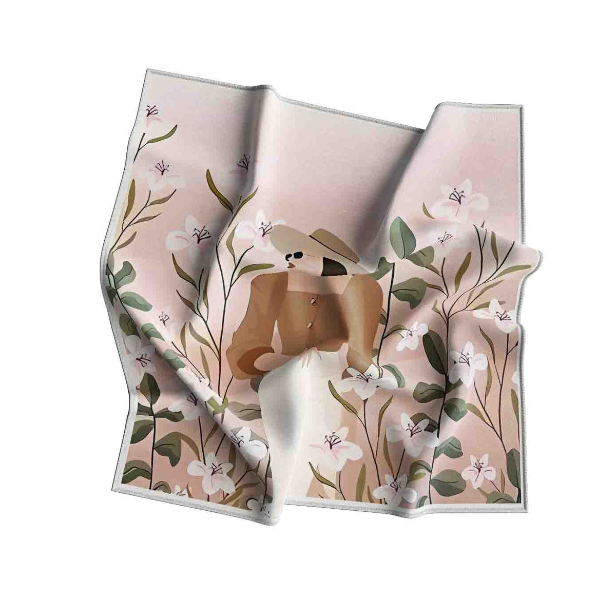 Blush Fawn Meadow Silk Square Scarf – 65 × 65 cm