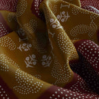 Mustard Maroon Block Print Silk Square Scarf – 65 × 65 cm