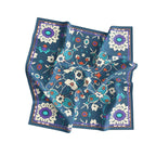 Indigo Suzani Silk Bandana Scarf – 50 × 50 cm