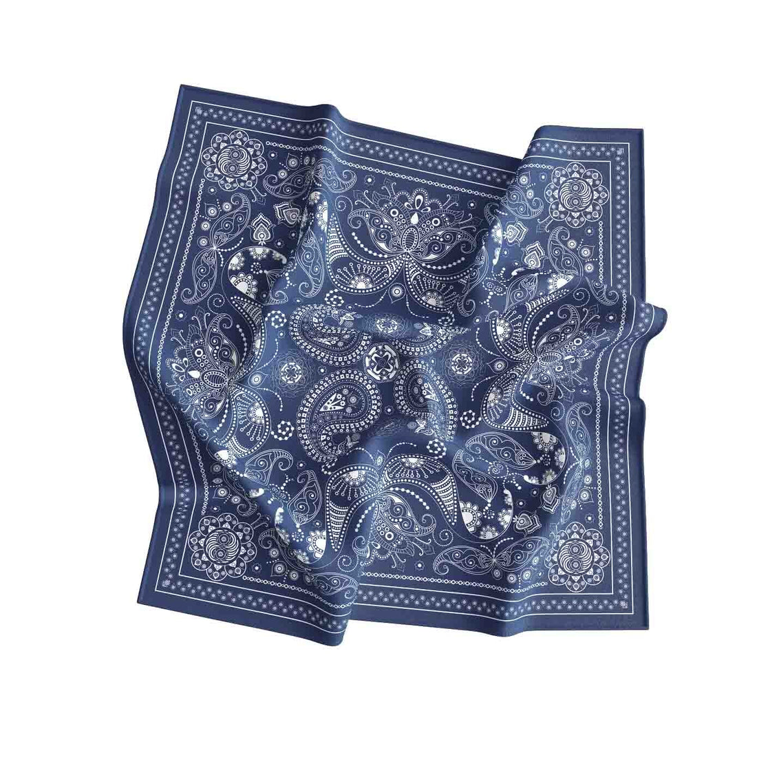 Denim Paisley Silk Bandana Scarf – 50 × 50 cm