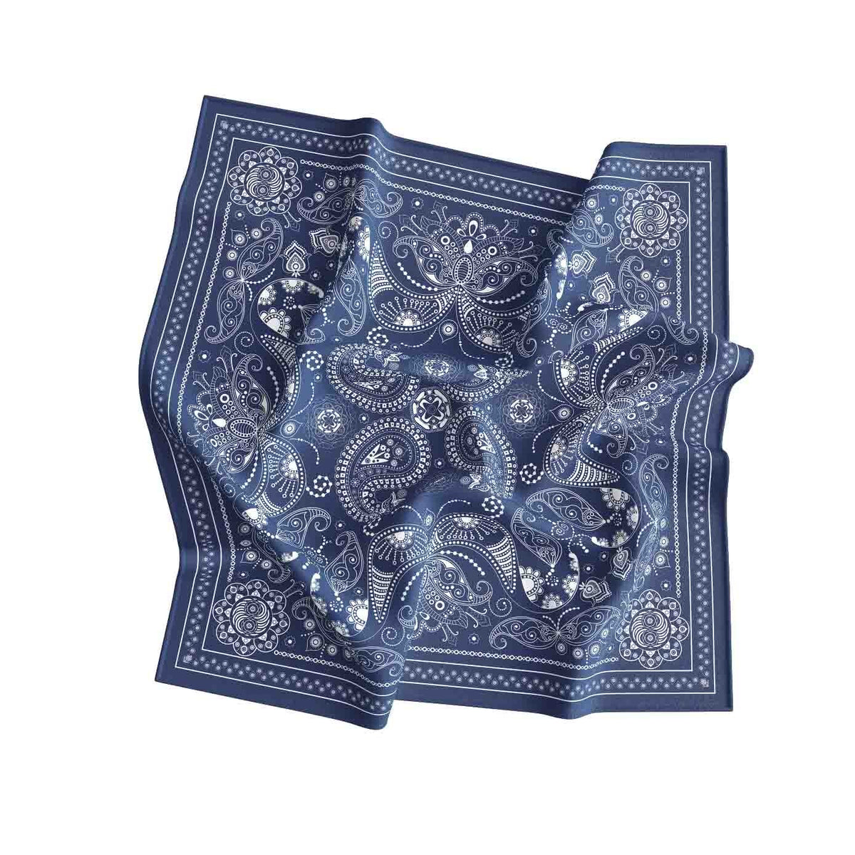 Denim Paisley Silk Bandana Scarf – 50 × 50 cm