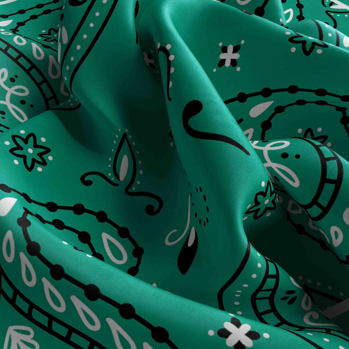 Emerald Paisley Silk Bandana Scarf – 50 × 50 cm
